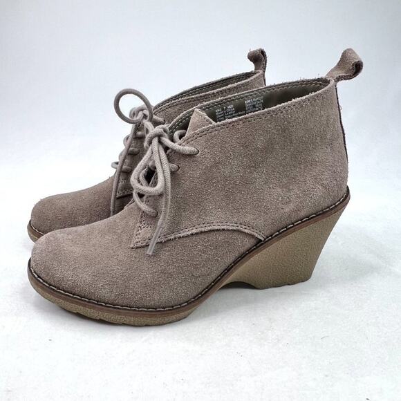 Sonoma Goods For Life Nadine Taupe Suede Wedge Booties 7 - Picture 5 of 10